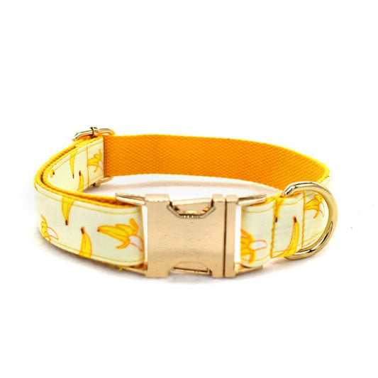 1.5m Rope Yellow Bowtie Banana Dog Traction Rope Pet Collar - Engravable With Gold Metal Buckle