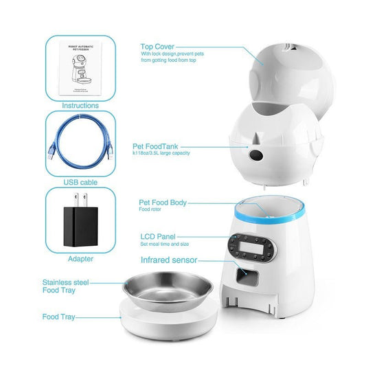 3.5L Automatic Robot Pet Feeder with Stainless Steel Tray