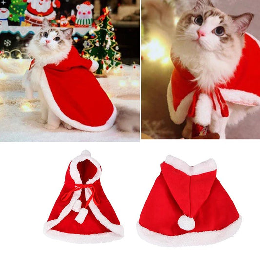 Cat Costume Santa Cosplay - Festive Pet Christmas Outfit with Cloak