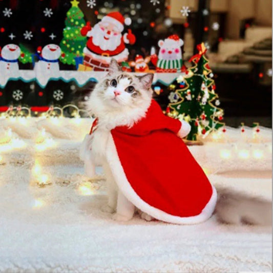 Cat Costume Santa Cosplay - Festive Pet Christmas Outfit with Cloak