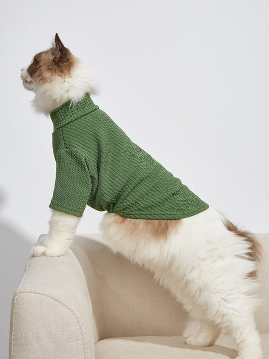 Green Small Plaid Pet Sweater - Cozy Vest Clothing for Cats and Small Dogs