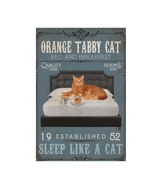 Orange Tabby Cat Bed & Breakfast Aluminum Metal Tin Vintage Cat Sign