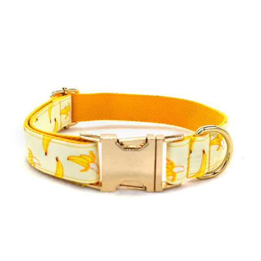 1.5m Rope Yellow Bowtie Banana Dog Traction Rope Pet Collar - Engravable With Gold Metal Buckle
