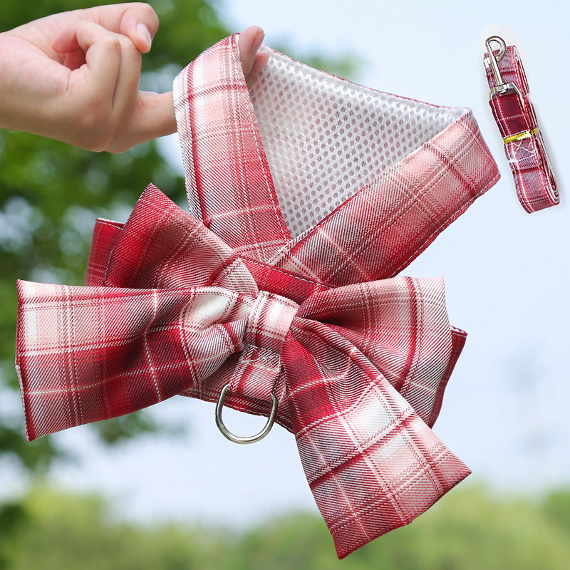 Plaid Vest Leash and Chest Strap Teddy Clothes for Cats/Dogs