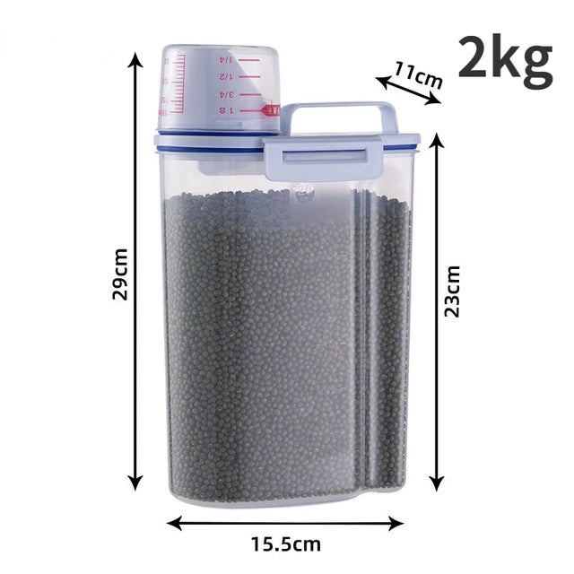 1.5kg/2kg Cat Food Moisture-Proof Plastic Storage Containers with Measuring Cup