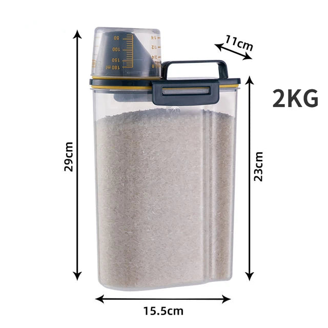 1.5kg/2kg Cat Food Moisture-Proof Plastic Storage Containers with Measuring Cup