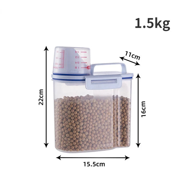 1.5kg/2kg Cat Food Moisture-Proof Plastic Storage Containers with Measuring Cup
