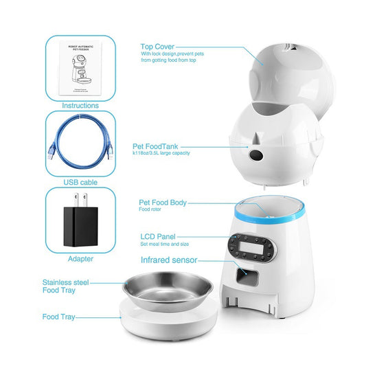3.5L Automatic Robot Pet Feeder with Stainless Steel Tray