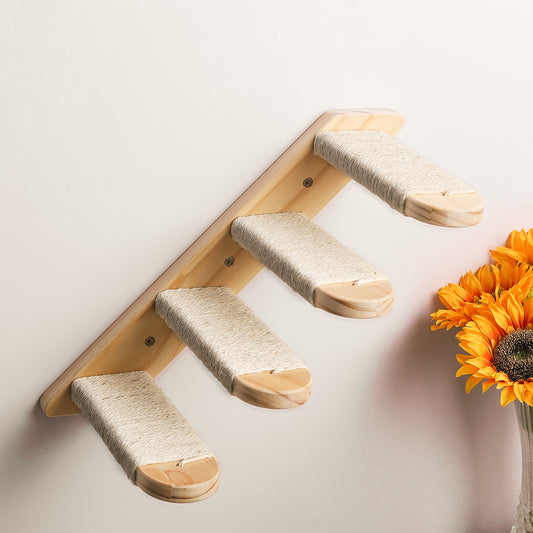 Cat Climbing Frame Wall-Mounted Solid Wood Wall Set with Hanging Perch