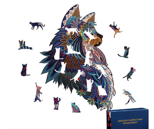 Alien Wooden Irregular 3-D Fox Cat Animal Puzzle