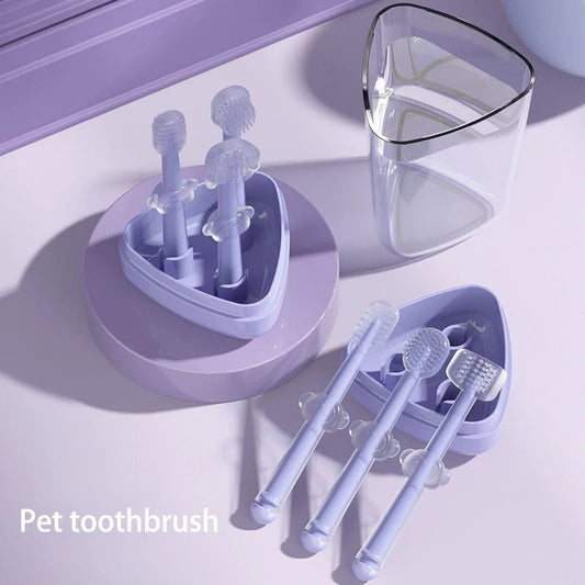 3PC/Set Pet Toothbrush Purple Cat Silica Gel Brush