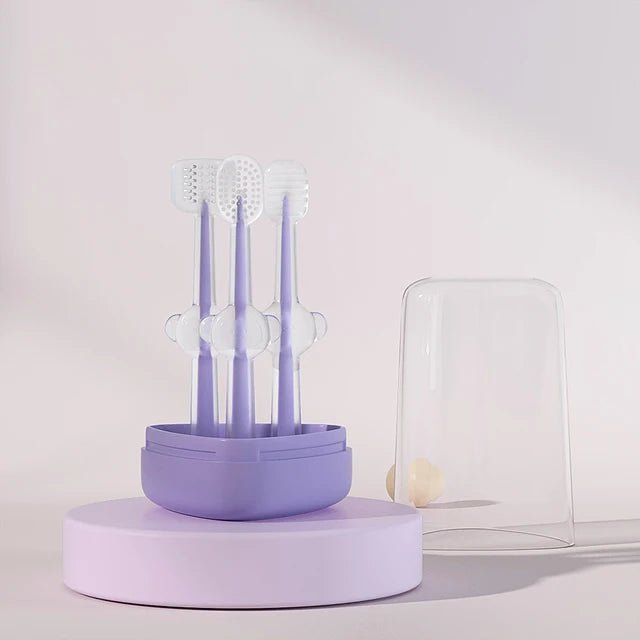 3PC/Set Pet Toothbrush Purple Cat Silica Gel Brush