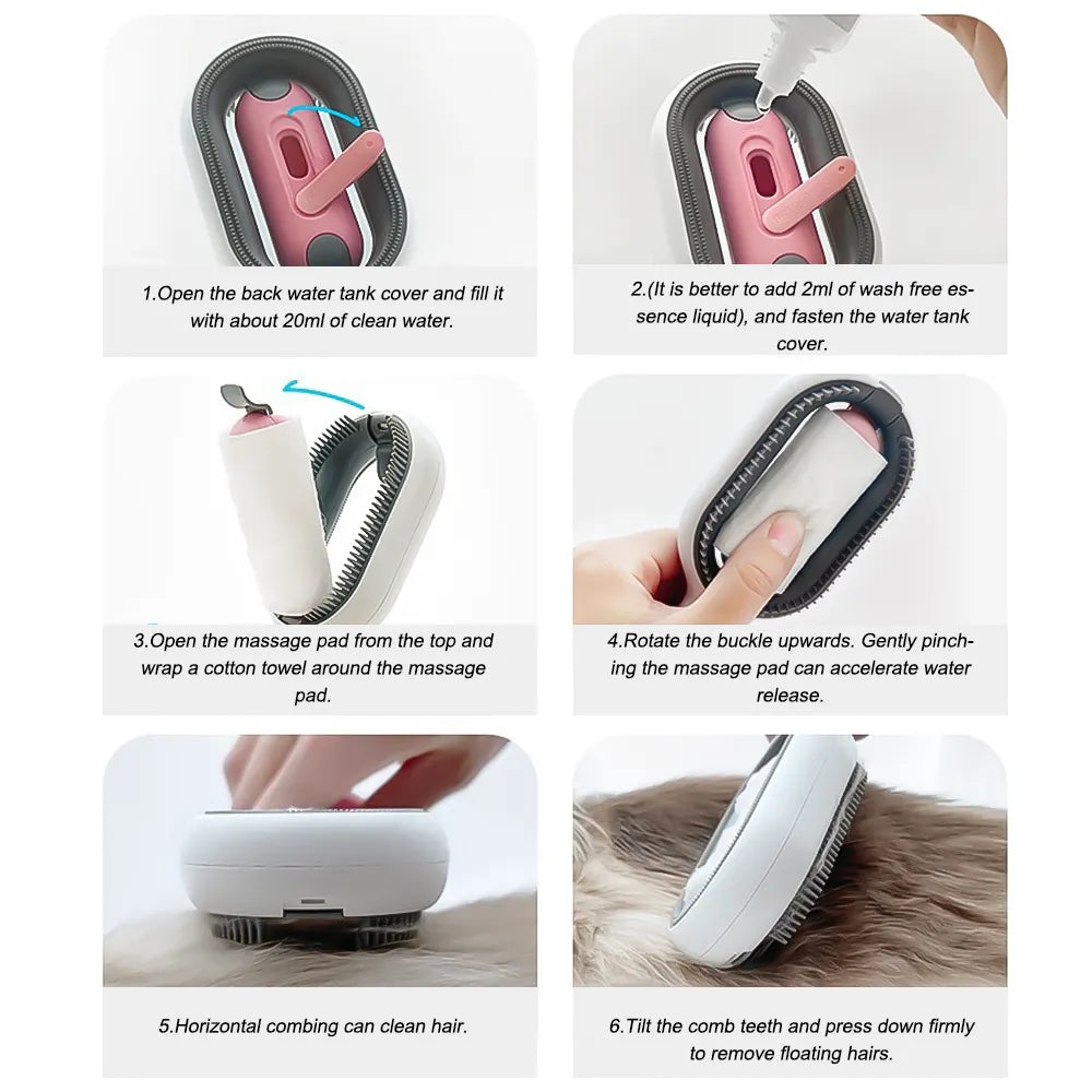 4-in-1 Double Sided Pet Hair & Knot Removal Comb with Water Tank