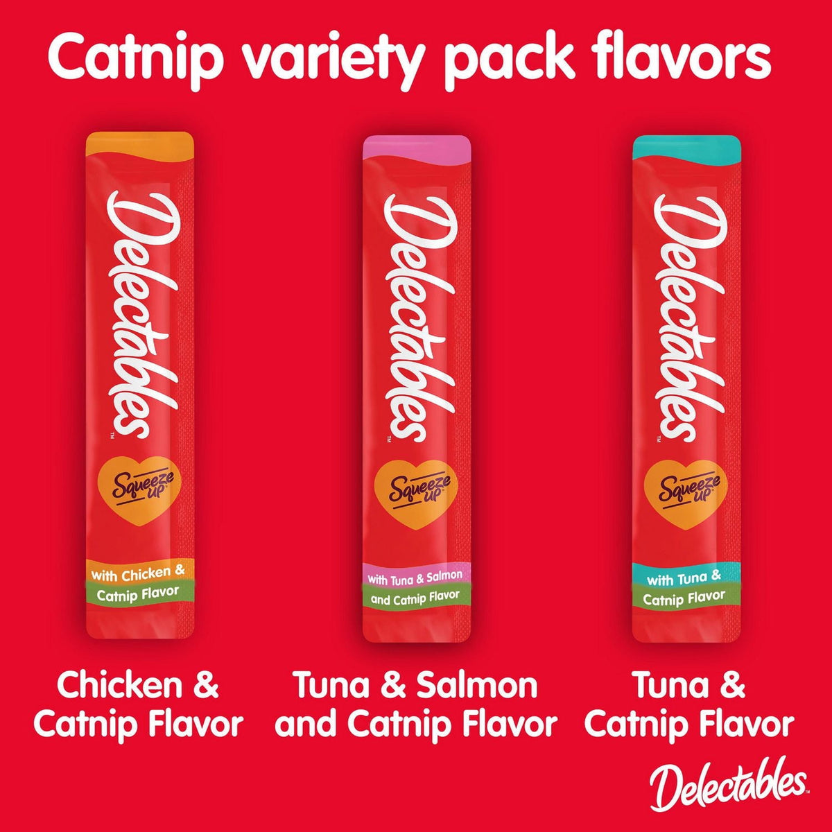 Delectables Chicken & Cat Nip, Tuna & Catnip, Tuna & Salmon Cat Nip Squeeze Up™ Cat Treat, 20 Pack