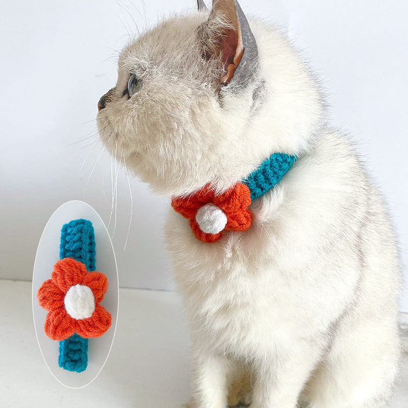 Adjustable Wool Flower Knitted Cat Collar