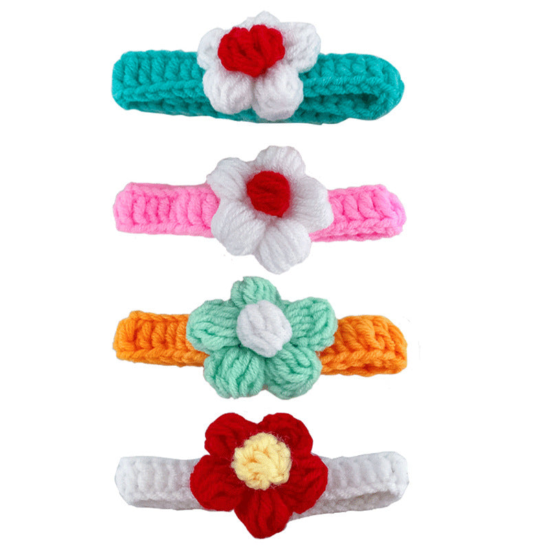 Adjustable Wool Flower Knitted Cat Collar