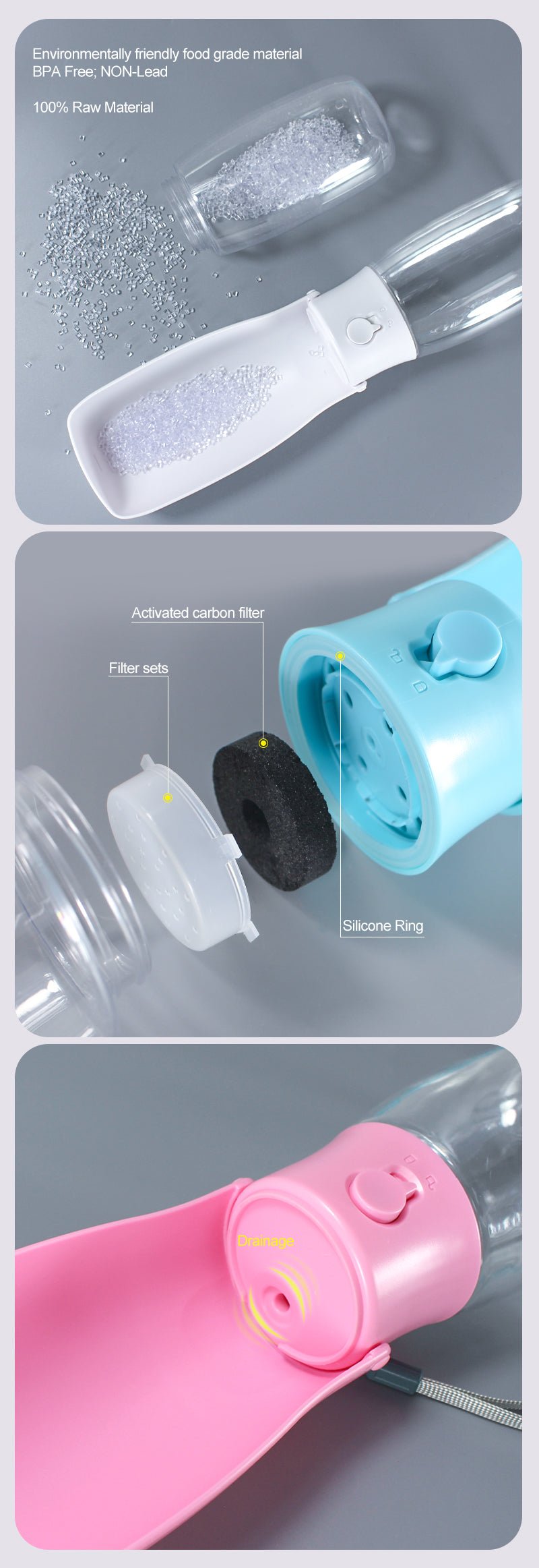 550ML Large Capacity Portable Outdoor Water Bottle with Drinking Cup