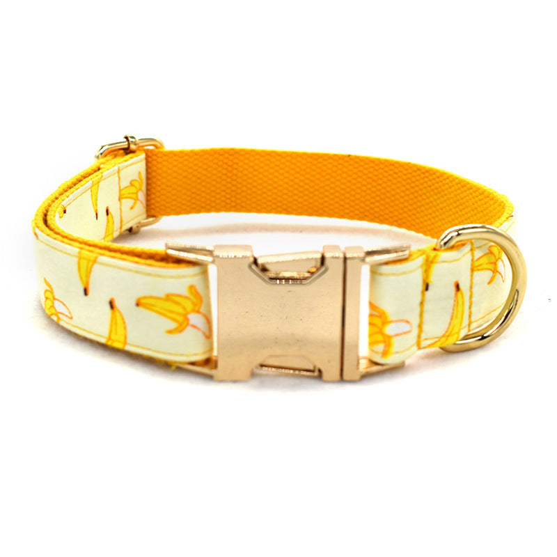 1.5m Rope Yellow Bowtie Banana Dog Traction Rope Pet Collar - Engravable With Gold Metal Buckle