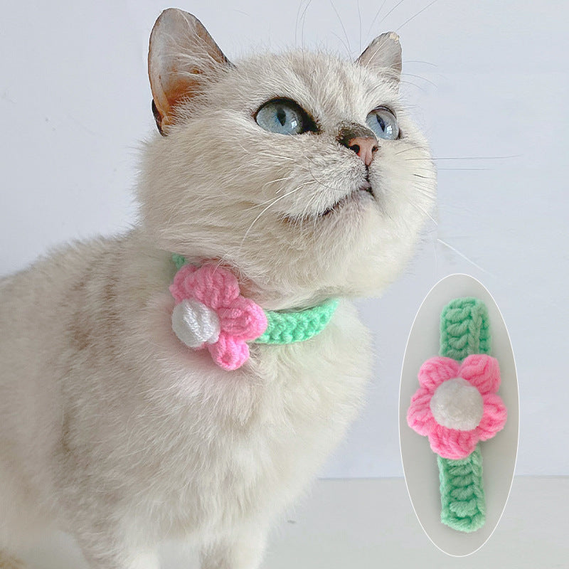 Adjustable Wool Flower Knitted Cat Collar