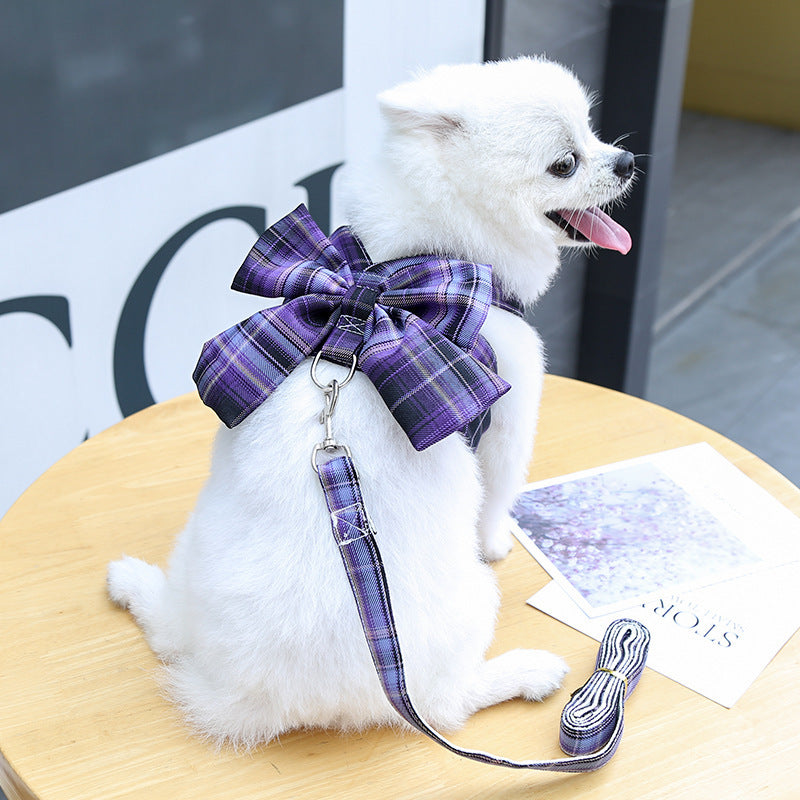 Plaid Vest Leash and Chest Strap Teddy Clothes for Cats/Dogs