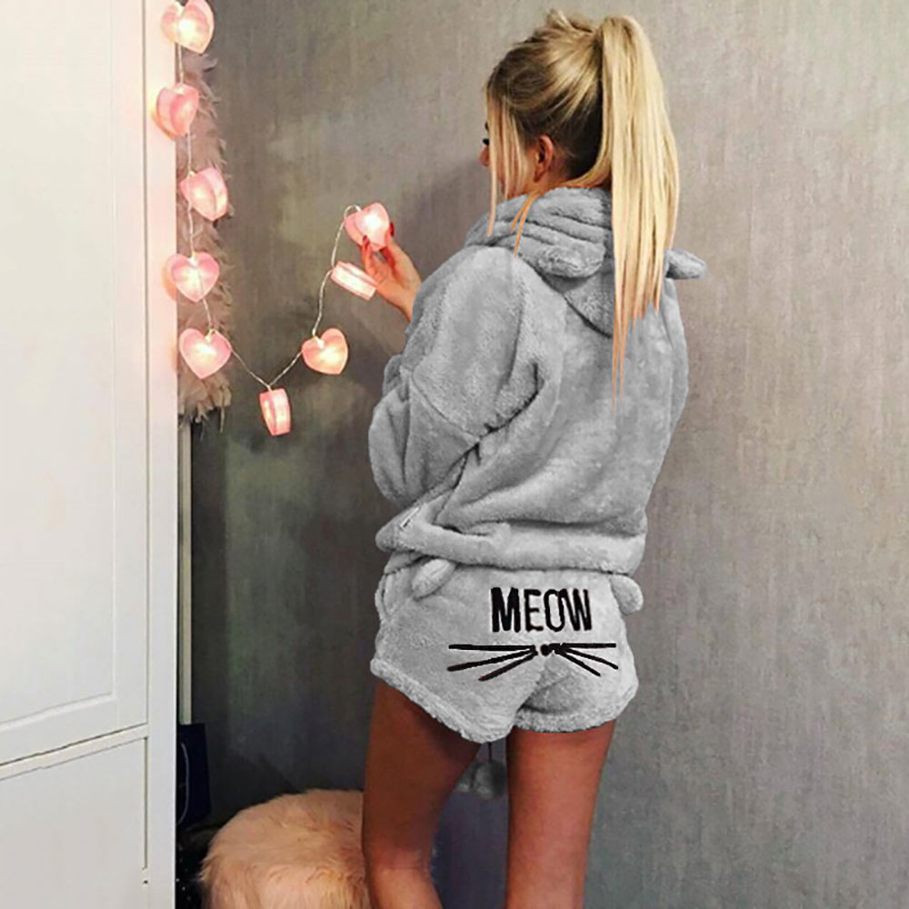 Meow Cat Women's Sleepwear Set for Winter