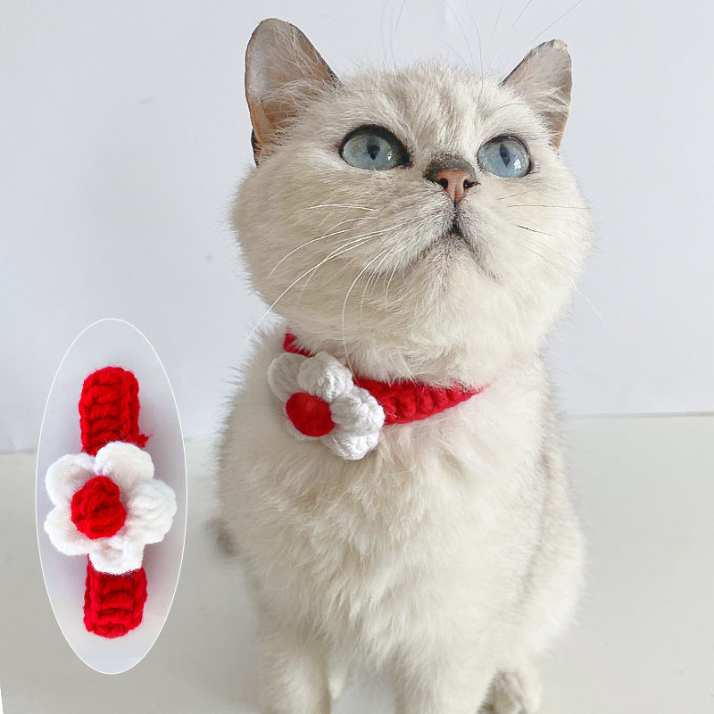 Adjustable Wool Flower Knitted Cat Collar