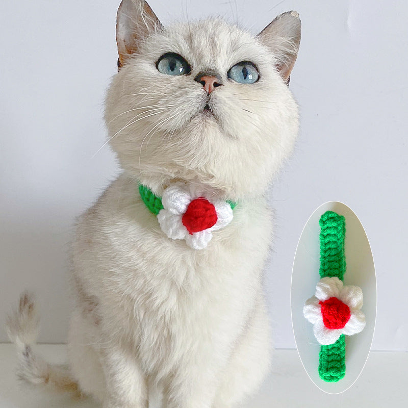 Adjustable Wool Flower Knitted Cat Collar