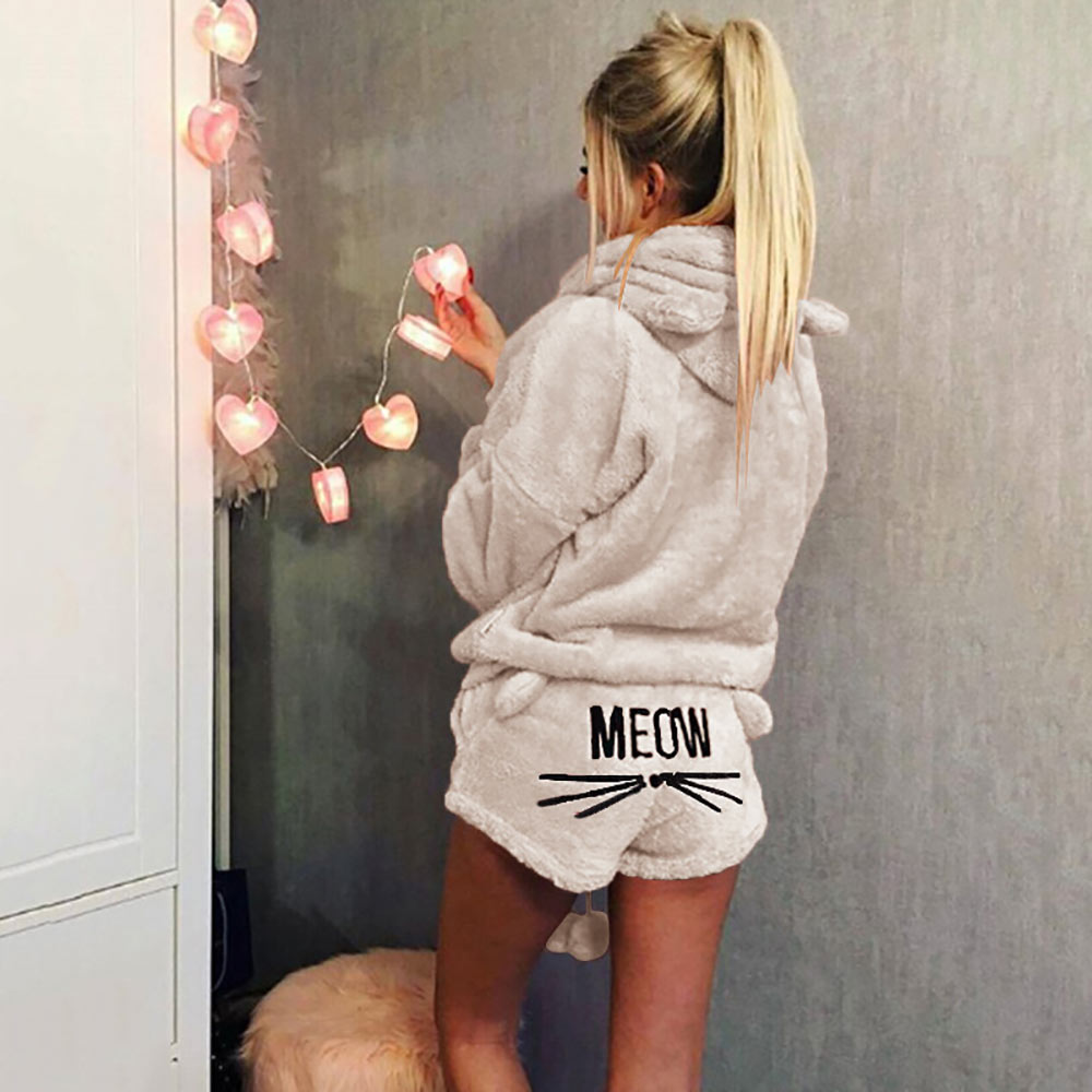 Meow Cat Women's Sleepwear Set for Winter