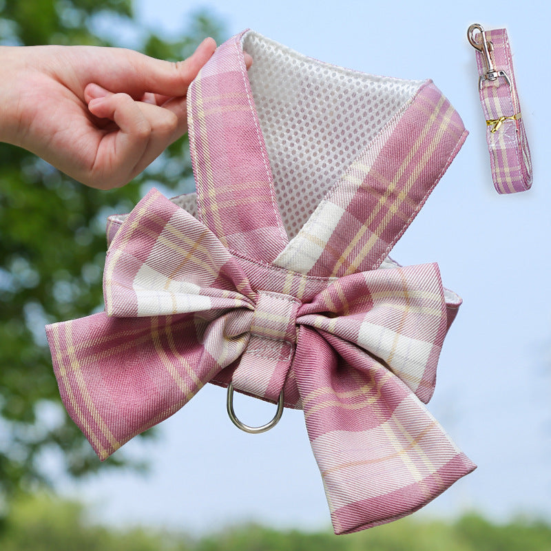 Plaid Vest Leash and Chest Strap Teddy Clothes for Cats/Dogs