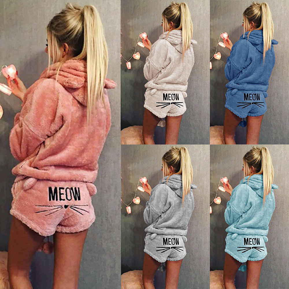 Meow Cat Women's Sleepwear Set for Winter