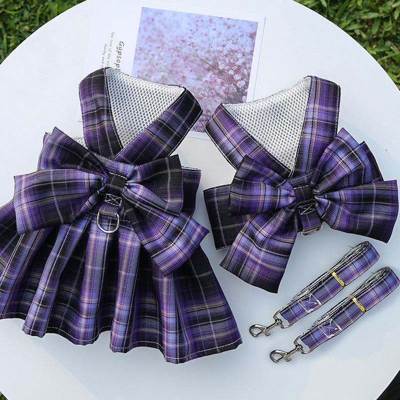Plaid Vest Leash and Chest Strap Teddy Clothes for Cats/Dogs