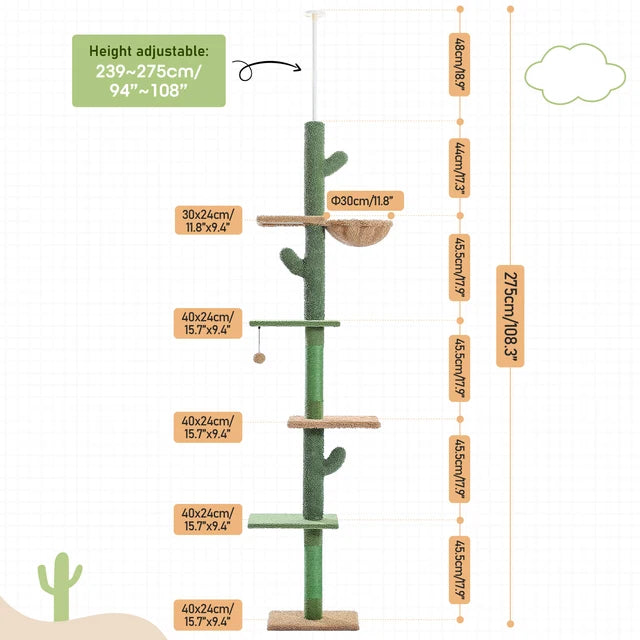 Adjustable Height Tall Cactus Cat Tree Scratching Post
