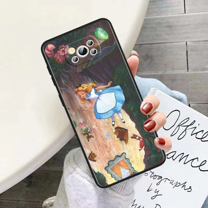 Alice Disney Cheshire Cat Soft Phone Case for Poco F3, F3 GT, F4, F4 GT, F5 Pro 5G, X3, X3 GT, X3 NFC, and X3 Pro.