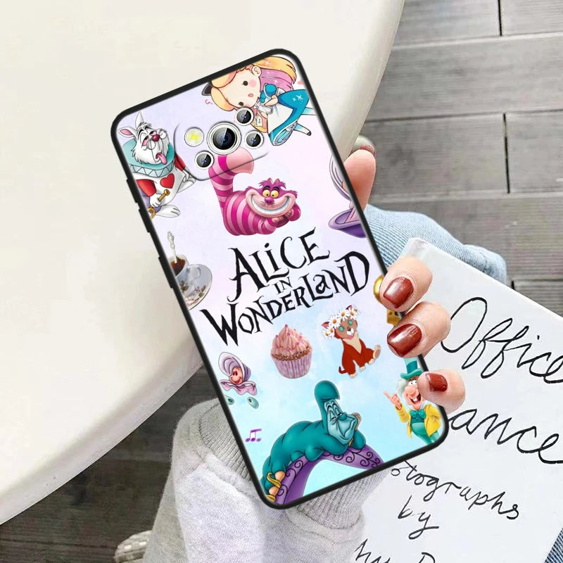Alice Disney Cheshire Cat Soft Phone Case for Poco F3, F3 GT, F4, F4 GT, F5 Pro 5G, X3, X3 GT, X3 NFC, and X3 Pro.