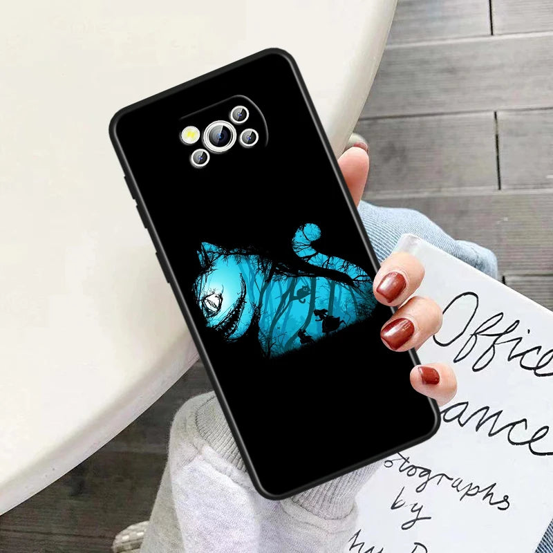 Alice Disney Cheshire Cat Soft Phone Case for Poco F3, F3 GT, F4, F4 GT, F5 Pro 5G, X3, X3 GT, X3 NFC, and X3 Pro.