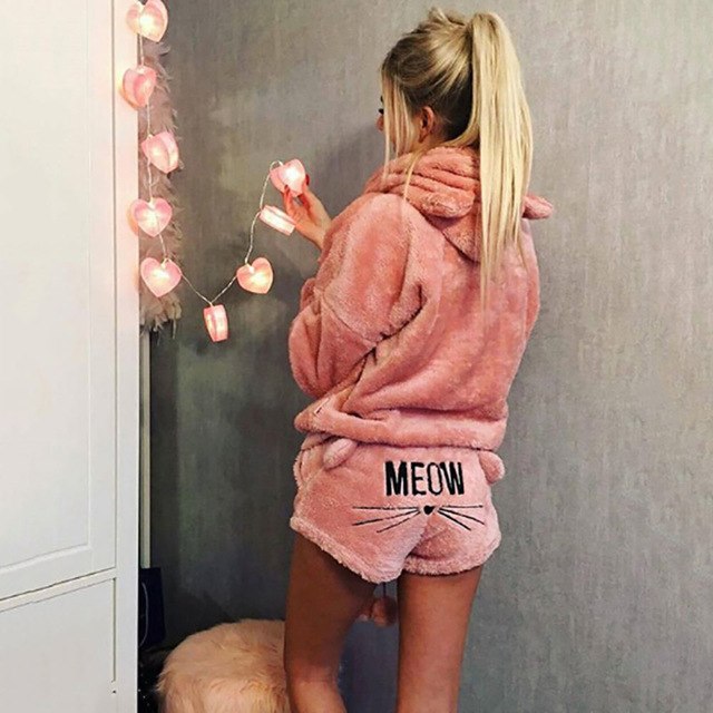 Meow Cat Women's Sleepwear Set for Winter
