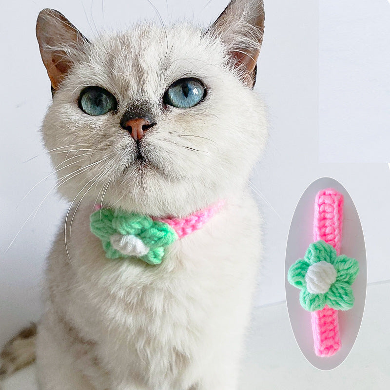Adjustable Wool Flower Knitted Cat Collar
