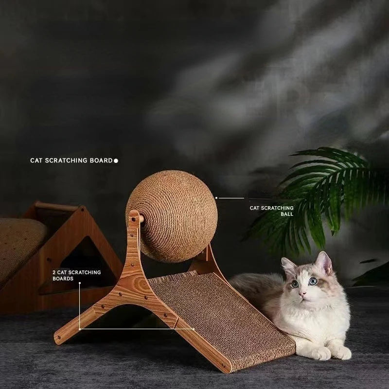 Wooden Rotating Sisal Rope Ball Tower & Climbing Frame