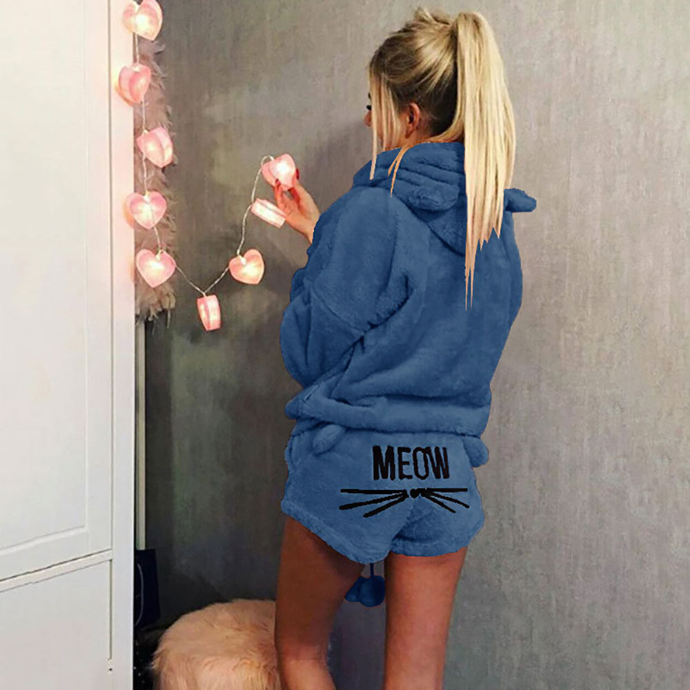 Meow Cat Women's Sleepwear Set for Winter