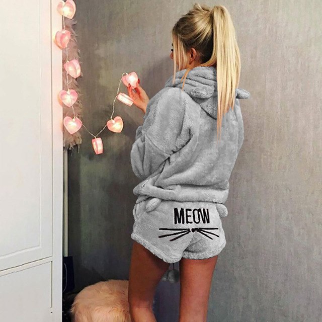 Meow Cat Women's Sleepwear Set for Winter