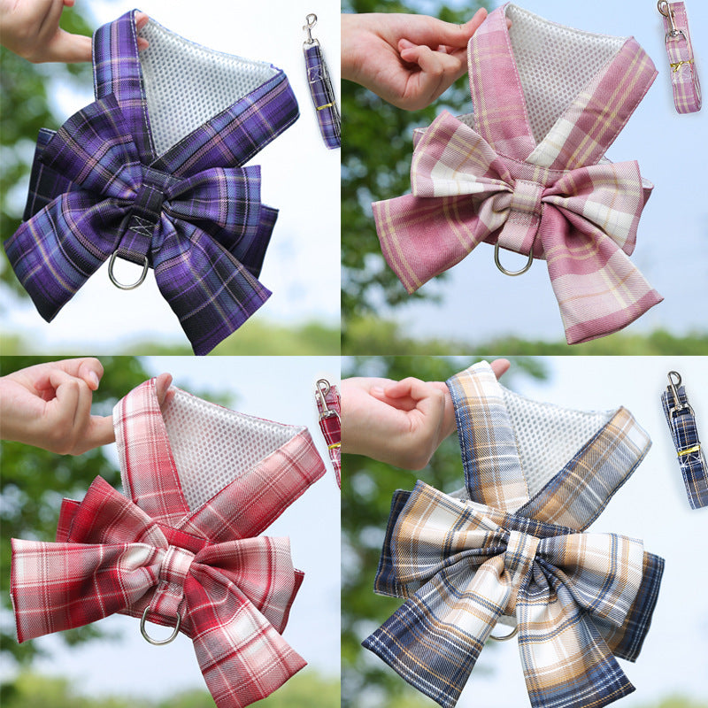 Plaid Vest Leash and Chest Strap Teddy Clothes for Cats/Dogs