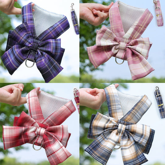 Plaid Vest Leash and Chest Strap Teddy Clothes for Cats/Dogs