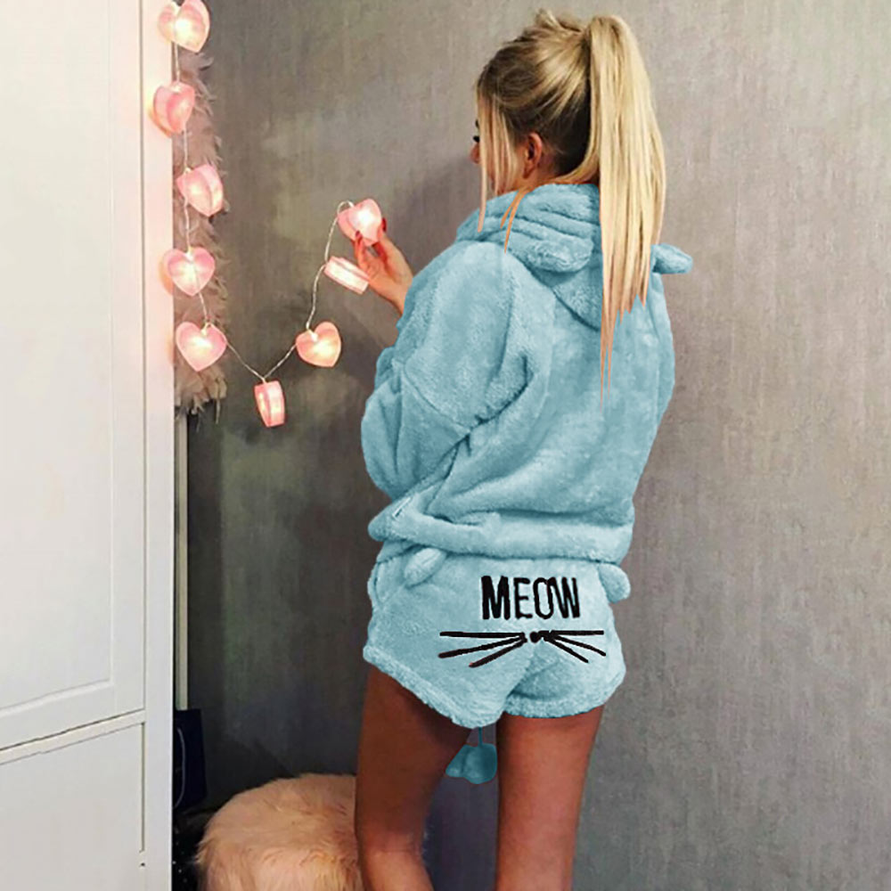 Meow Cat Women's Sleepwear Set for Winter