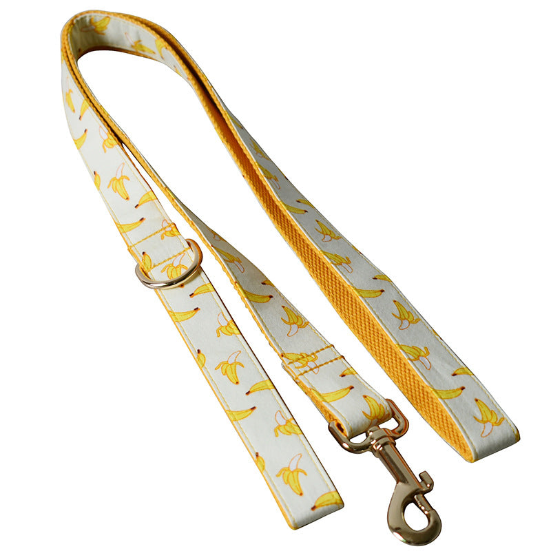 1.5m Rope Yellow Bowtie Banana Dog Traction Rope Pet Collar - Engravable With Gold Metal Buckle