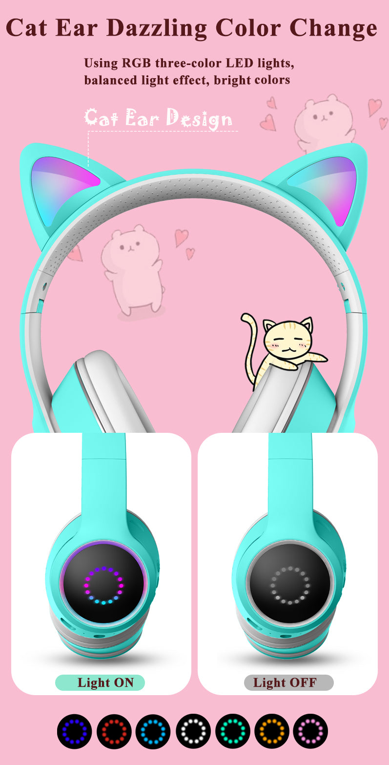 AKZ-K26 Head Mounted Bluetooth Cat Ears Luminous Wireless Sports Stereo Headset