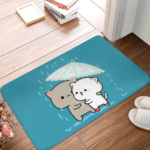 Mochi Cat Peach and Goma Front Door Floor Entrance Mat