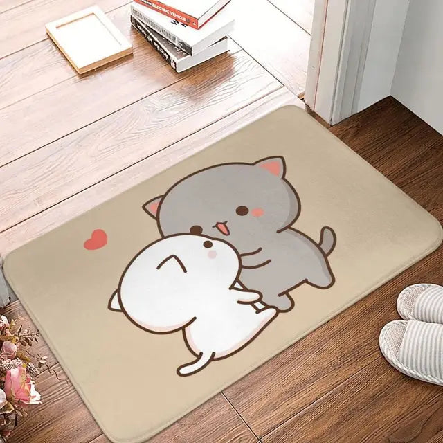 Mochi Cat Peach and Goma Front Door Floor Entrance Mat