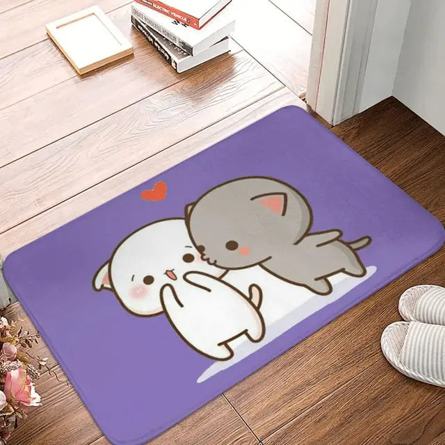 Mochi Cat Peach and Goma Front Door Floor Entrance Mat