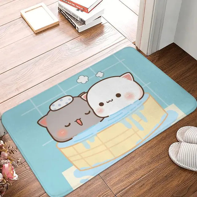 Mochi Cat Peach and Goma Front Door Floor Entrance Mat