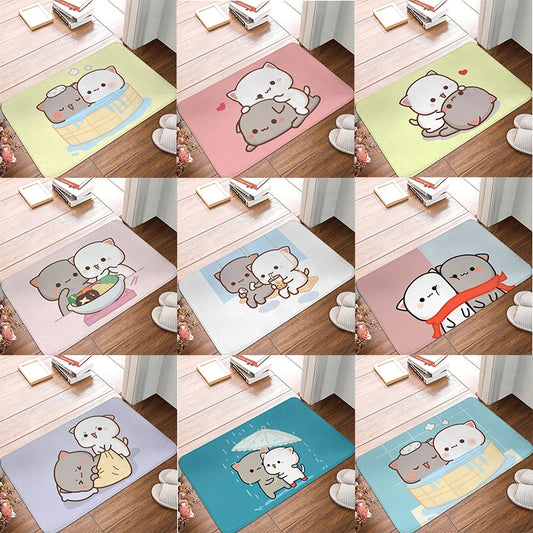 Mochi Cat Peach and Goma Front Door Floor Entrance Mat